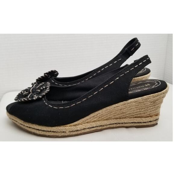 Naturalizer Sandals Women's 9.5N Berlynn Espadrille Black Peep Toe Wedge Heels - Picture 6 of 10